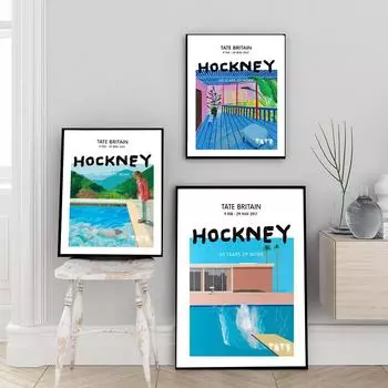 Плакат выставки масляной живописи Дэвида Хокни «Бассейн с двумя персонажами», напечатанный на стене абстрактного пейзажа 21cm30cm NoFrame