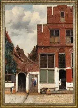 Плакат Ян Вермеер Размер A3 Интерьерные обои Живопись Искусство Плакат Золотая рамка (Путь Делфта)