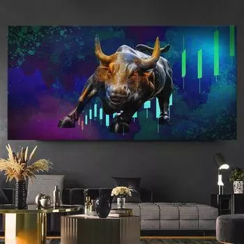 Плакат «Зарядка быка с Уолл-стрит», свечи, фондовый рынок, настенная картина, печать на холсте, успешный предприниматель, офисный декор, живопись 20x40cm no frame