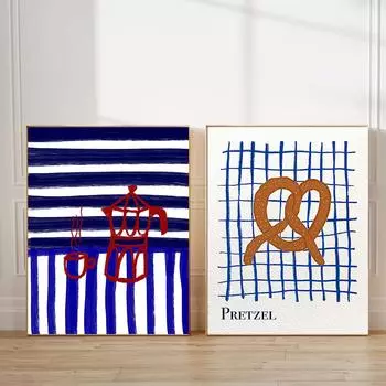 Плакаты для любителей кофе, крендель, красный и синий, кофеварка, холст, картина, настенная живопись, кухонные картины для декора гостиной, интерьера 21x30cm No Framed красный