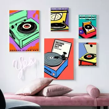 Плакаты и эстампы ко Дню музыкального магазина Художественная роспись Цветной проигрыватель на холсте 21cm30cm NoFrame