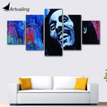 Плакаты и принты, 5 шт., певец Боб Марели, картина, настенное искусство, картина на холсте, настенные панно для гостиной 20x35cm*2 20x45cm*2 20x55cm*1