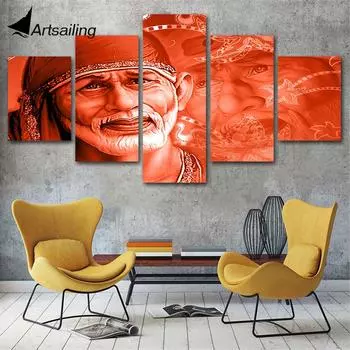 Плакаты и принты, 5 шт., Ширди Саи Баба, холст, искусство, индуистский Бог, настенное искусство, живопись на холсте, настенные панно для гостиной 20x35cm*2 20x45cm*2 20x55cm*1