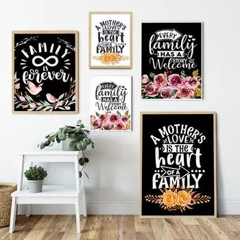 Плакаты и принты, мать, семья, сердце, холст, картина, постер, настенное искусство, вдохновляющие цитаты, картинки для гостиной, домашний декор 21cm30cm NoFrame