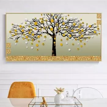 Плакаты и принты, настенная живопись на холсте, абстрактные золотые денежные деревья, декоративные картины для гостиной, домашний декор, без рамки 21*30cm