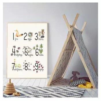 Плакаты и принты, настенная живопись на холсте, картины для детской комнаты, Настенный декор, лесной алфавит и цифры, образовательные 21cm30cm NoFrame
