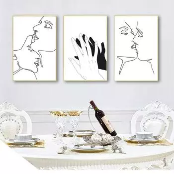 Плакаты и принты, настенные картины для декора гостиной, абстрактный рисунок линий, поцелуй любви, сексуальная девушка, настенная живопись на холсте, скандинавская картина 21cm30cm NoFrame