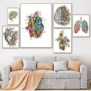 Плакаты и принты, настенные картины для гостиной, анатомия сердца, мозга, абстрактная медицина, настенная живопись, холст, живопись, скандинавская тема 21cm30cm NoFrame