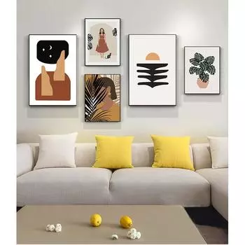 Плакаты и принты, настенные панно для декора гостиной, абстрактная девушка, лист растения, винтажный постер, настенная живопись на холсте, скандинавская картина 21cm30cm NoFrame