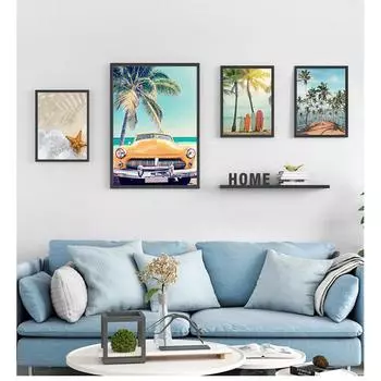 Плакаты и принты, настенные панно для декора гостиной, море, пляж, кокосовая пальма, морская звезда, доска для серфинга, настенная живопись на холсте, скандинавская тема 21cm30cm NoFrame