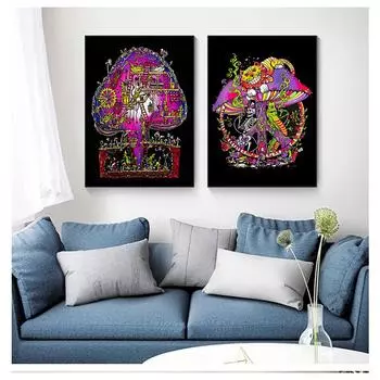 Плакаты и принты, психоделическая магия, черный свет, настенная живопись на холсте, картина Bilder Cuadros, триповый визуальный гриб, образование разума 21cm30cm NoFrame