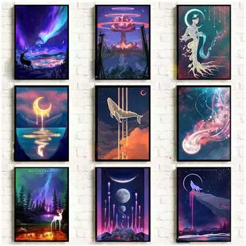 Плакаты и принты с изображением будущих животных, олень, волк, кит, слон, холст, живопись, абстрактные настенные картины, домашний декор для гостиной 21cm30cm NoFrame