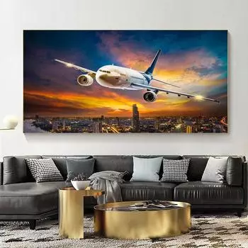 Плакаты и принты с самолетами, скандинавские огни заката, холст, картина с самолетом, настенные художественные картины для гостиной, домашний декор, без рамки 20*40cm No Frame