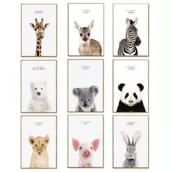 Плакаты и принты с животными, кролик, жираф, свинья, панда, лев, холст, картина, детская настенная живопись, скандинавская картина, украшение для детской комнаты 21cm30cm NoFrame