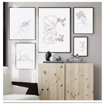 Плакаты и принты, современная картина на холсте, настенная живопись с цветочным узором для девочек, настенная картина для спальни, домашний декор, абстрактные женские линии, рисунок в скандинавском стиле 21cm30cm NoFrame