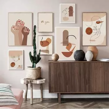 Плакаты и принты в стиле бохо, абстрактный рисунок линий, женское лицо, холст, картина, настенная живопись, настенная живопись середины века, домашний декор 21cm30cm NoFrame