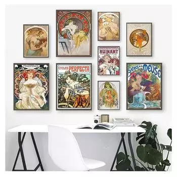 Плакаты и принты в стиле модерн, тонкая реплика, настенная живопись, картины для гостиной, домашний декор, Альфонс Муха, большое винтажное искусство 21cm30cm NoFrame
