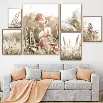 Плакаты на скандинавскую тему и принты, осенний природный пейзаж, цветок, пшеничный тростник, настенная живопись на холсте, настенные панно для декора гостиной A4 21x30cm No Frame