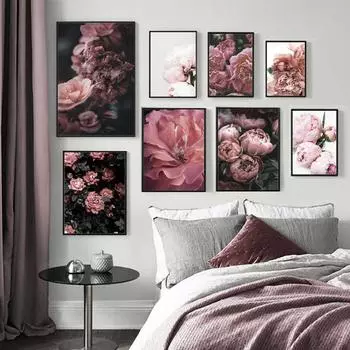 Плакаты с цветами, фотографии, постер, холст, скандинавское украшение, розовая настенная живопись, домашний декор, пион, гостиная, картины современного искусства 21X30cm No Frame