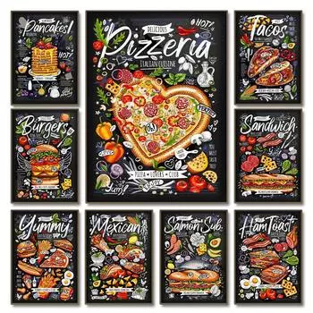 Плакаты с едой, Блины, Гамбургеры, Пицца, Сэндвичи Тако, Ветчина, Тосты, Кухня Ресторана, Картина Маслом, Искусство, Стены Дома 21cm30cm NoFrame