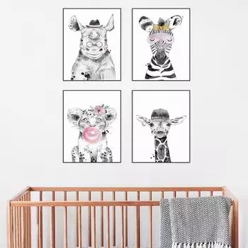 Плакаты с изображением льва и жирафа, печать, сафари, животные, детская настенная живопись, холст, детская картина, скандинавские дети, украшение детской комнаты 21*30cm