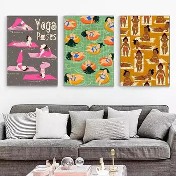 Плакаты с кокосовой любовью, летний пляж, солнечные ванны, обнаженная девушка, бассейн, настенная живопись на холсте, печать, картины в стиле бохо, украшение дома 21cm30cm NoFrame