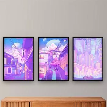 Плакаты с комиксами, японский вид, уличный пейзаж, принт, мультяшная японская поп-живопись, настенные художественные фотографии для гостиной, украшения дома 21*30cm