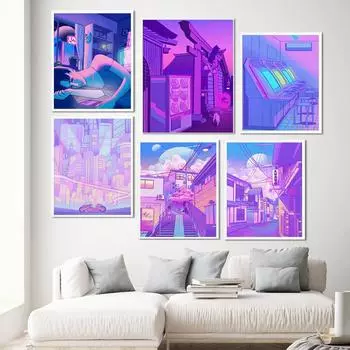 Плакаты с комиксами, японский вид, уличный пейзаж, принт, мультяшная японская поп-живопись, настенные художественные фотографии для гостиной, украшения дома 21*30cm