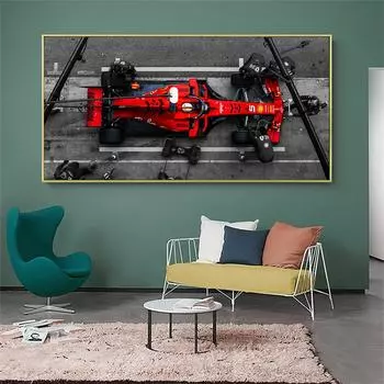 Плакаты с красным гоночным автомобилем, печать на холсте, гоночный автомобиль, подарок, настенное искусство F1, декор стены комнаты, бегущий автомобиль, смена шин на поле, картина без рамки 20*40cm