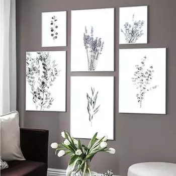 Плакаты с лавандой и эвкалиптом в скандинавском стиле, ботаническая картина на холсте, настенные художественные картины для дома, гостиной, украшения дома 21cm30cm NoFrame