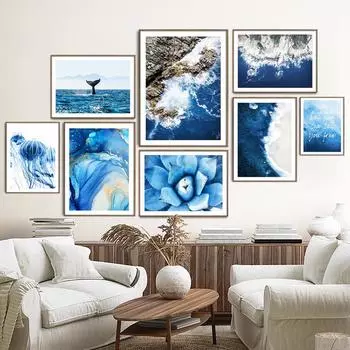 Плакаты с морским океаном и принтами, синий океан, прибрежный пляж, настенная живопись на холсте, скандинавские настенные панно для гостиной, домашний декор 21X30cm No Frame