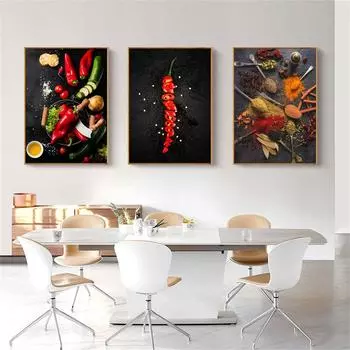 Плакаты с овощами и специями, напечатанные на холсте, стены, искусство гостиной, поп-арт, украшение домашней кухни 21cm30cm NoFrame