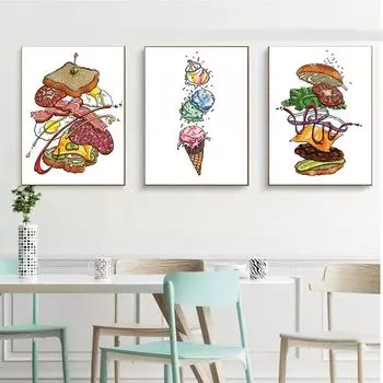 Плакаты скандинавской кухни и печатные гравитационные сэндвичи, гамбургеры, мороженое, картины маслом, современные фрески 21cm30cm NoFrame