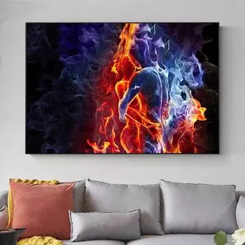 Пламя и лед любовник объятие поцелуй абстрактная огненная вода холст картины постеры и принты настенная картина для декора гостиной без рамки 21cm30cm NoFrame