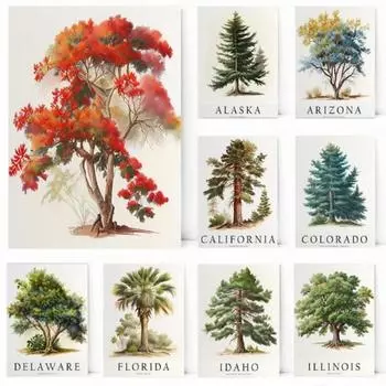Пламя Оклахома Вашингтон Монтана Государственный Дерево Плакаты Печать Декоративная Картина На Холсте Гостиная Спальня Настенное Искусство Домашний Декор 21cm30cm NoFrame