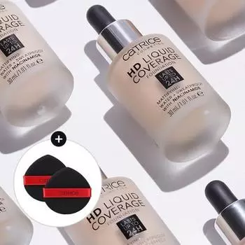 [План 1+1] Набор Catrice HD Liquid Coverage Foundation Duo, корейская косметика, KPOP No. 002+No. 002 Porcelain Beige