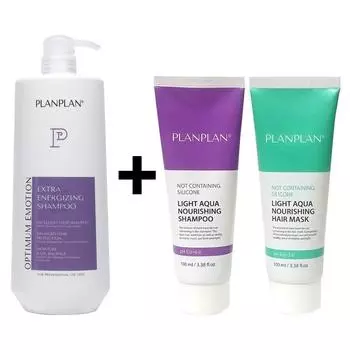 Plan Plan Extra Energizing Shampoo 1500 мл + Light Aqua Nourishing Shampoo 100 мл + Hair Mask 100 мл, 1 шт., 1,5 л