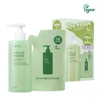 План пополнения запаса мягкого кислотного женского очищающего средства с полынью Plantnara Vegan Mugwort (300мл+300мл),Корейские женские товары 300mL+300mL