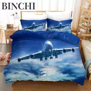 Plane Duvet Cover Microfiber Airplane Flying Through The Blue Sky Plane Theme Bedding Set For Boys Girls Double Queen King Size EU single(135x200cm)