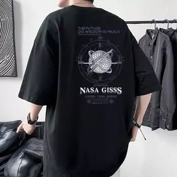 Planet Мужская футболка оверсайз со спущенным плечом 100% хлопок уличная футболка 4XL