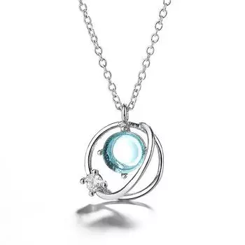 Planet Necklace Female, Japanese Student Small Fresh Temperament Aurora Starry Sky Blue Glazed Fantasy Universe Collarbone Chain
