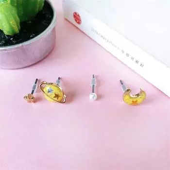 Planet Universe Cartoon Earrings Female Fashion Temperament Simple Korean Personality Colorful Girl Creative Gifts Accessories синий
