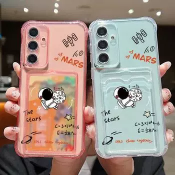 Планета астронавт печати силиконовый слот для карт тонкий чехол для Samsung S24 FE S23 Ultra S22 A16 A55 A54 A35 A15 A34 A14 прозрачный противоударный мягкий чехол для телефона Samsung S24 серый