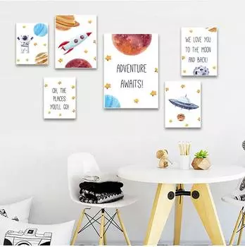 Планета астронавт ракета мотивационная цитата настенная живопись на холсте плакаты на скандинавскую тему и принты настенные панно детская комната домашний декор без рамки 21*30cm