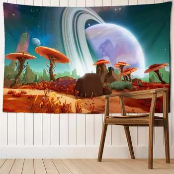Планета Гриб Гобелен Настенный Психоделический Колдовство Таинственное Абстрактное Искусство Общежитие Домашний Декор 95x70CM