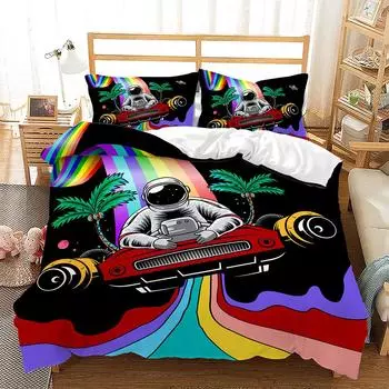 Планета Звезда Астронавт Кот Кот Комплект 3D цифровой печати Пододеяльник из трех предметов 135 * 200 (two-piece set) 90g