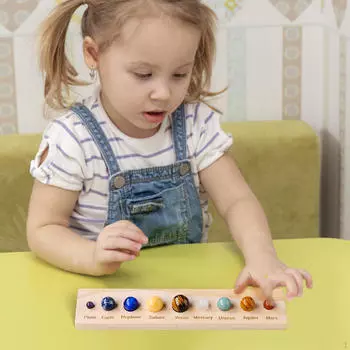 Планеты Коллективные Фигурки Деревянная Подставка Дисплей Настольный Украшение Удачи, Научные Модели, Дети