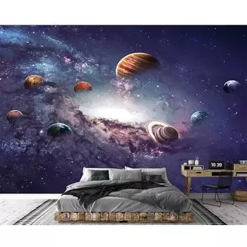 Планеты Настенная роспись Съемная Солнечная система Большие обои для гостиной Столовая Спальня Настенная роспись 200 cm(W) x 140 cm(H)