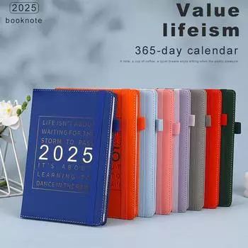 Планировщик 2025 г. Еженедельный ежемесячный твердый переплет из искусственной кожи Вдохновляющие цитаты Ежемесячный обзор Ежедневные блоки Эластичный розовый