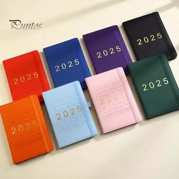 Планировщик 2025 года Еженедельный ежемесячный твердый переплет из искусственной кожи Вдохновляющие цитаты Ежемесячный обзор Ежедневные блоки Эластичная застежка Планировщик A5 розовый